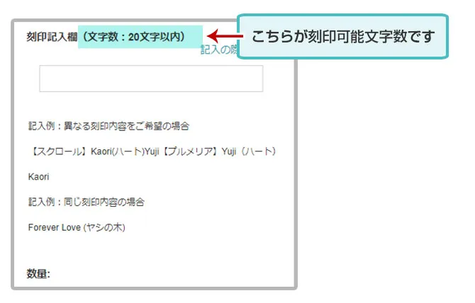 刻印可能文字数の場所