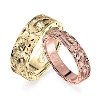 ハワイアンジュエリー K14 ヴァージンペアリング ヘビーウェイト 幅4mm＆幅6mm 結婚指輪