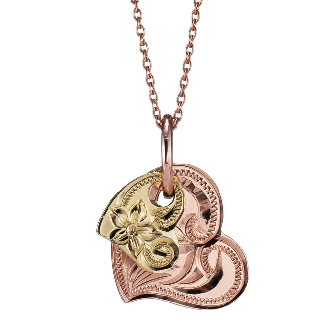 ハワイアンジュエリー ダブルハート ネックレス K10あずきチェーン太さ0.7mm