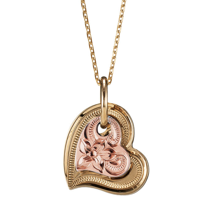 ハワイアンジュエリー ダブルハート ネックレス K10あずきチェーン太さ0.7mm