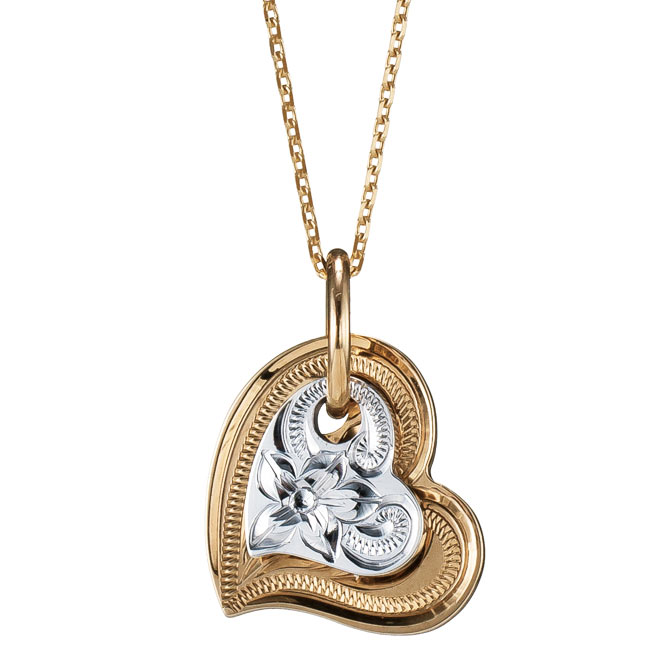 ハワイアンジュエリー ダブルハート ネックレス K10あずきチェーン太さ0.7mm