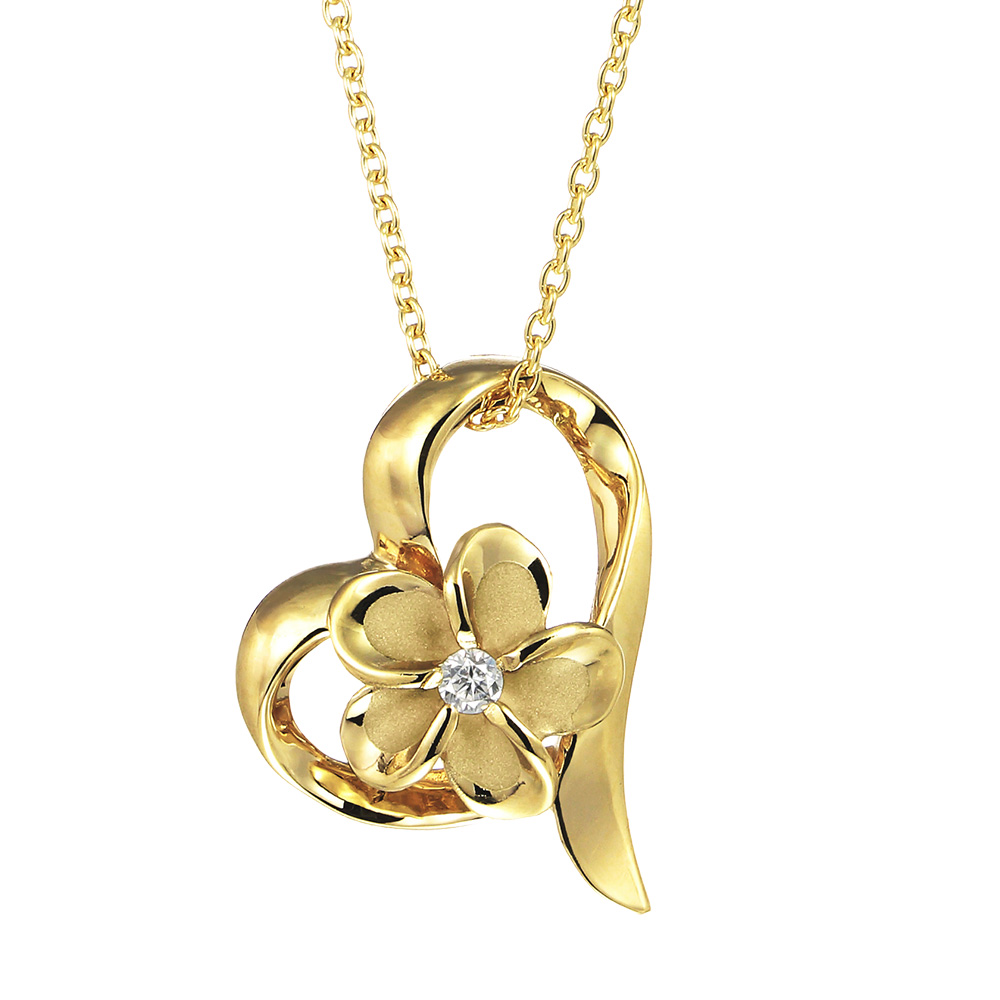 ハワイアンジュエリー プルメリア オープンハート ネックレス K10あずきチェーン太さ0.7mm