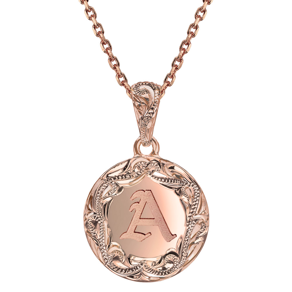 ハワイアンジュエリー イニシャル ラウンド ネックレス K10カットあずきチェーン太0.9mm