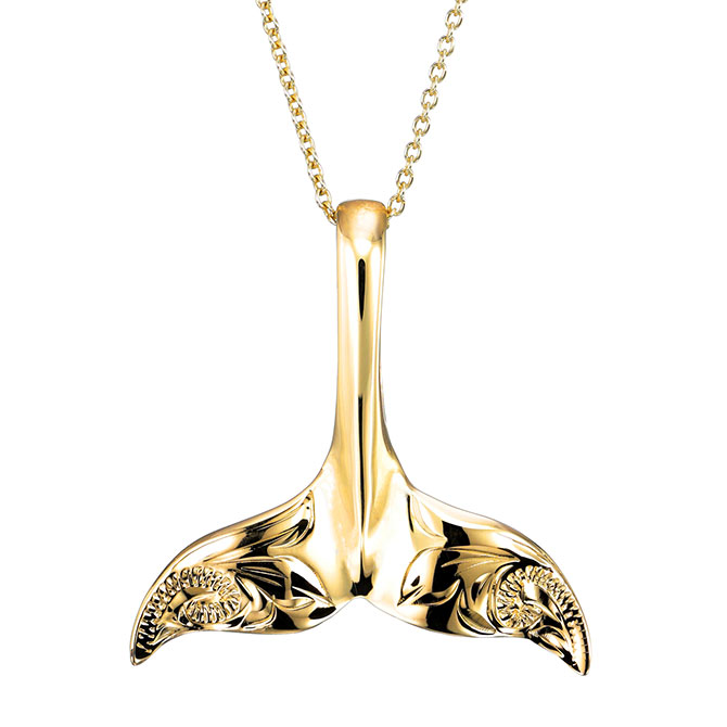 ハワイアンジュエリー ホエールテール ネックレス K10あずきチェーン太さ0.7mm