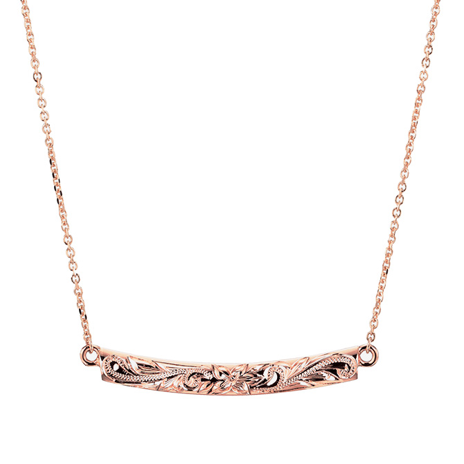 ハワイアンジュエリー ウェーブバー ネックレス K14カットあずきチェーン太さ0.9mm