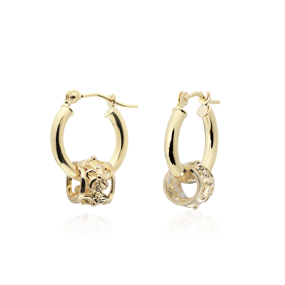 ハワイアンジュエリー 透かしハイビスカスバレル フープピアス 外径13mm 