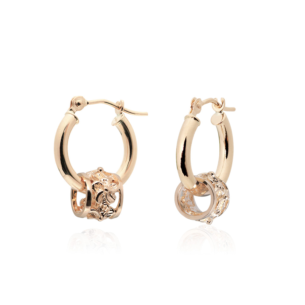 ハワイアンジュエリー 透かしハイビスカスバレル フープピアス 外径13mm 