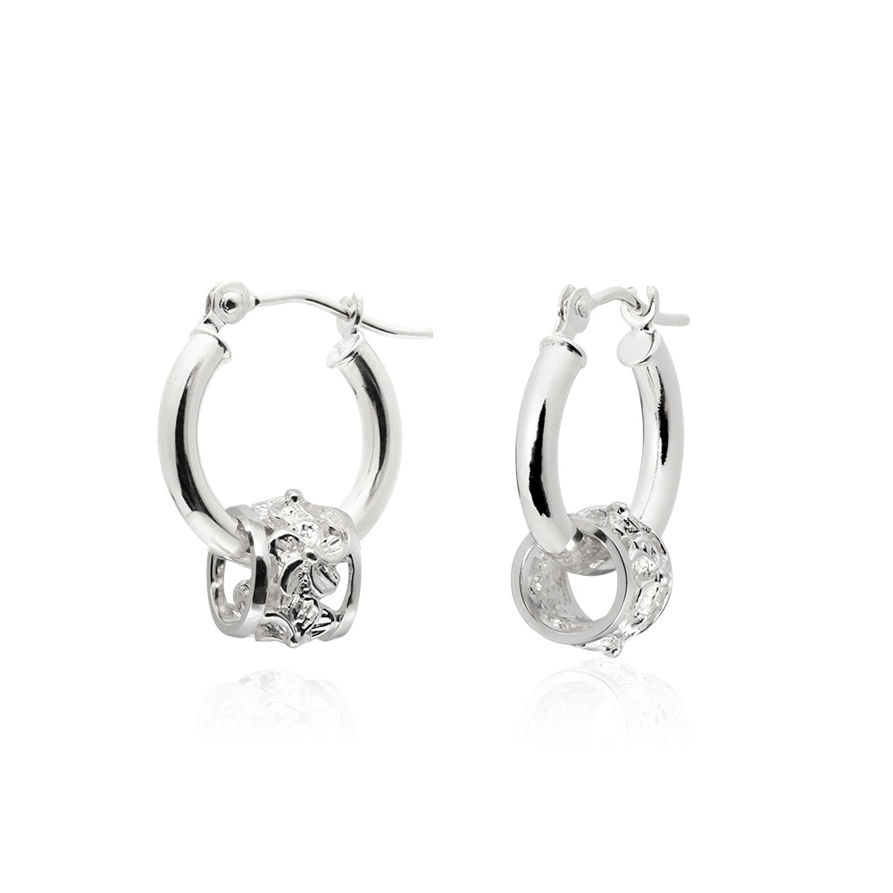 ハワイアンジュエリー 透かしハイビスカスバレル フープピアス 外径13mm 