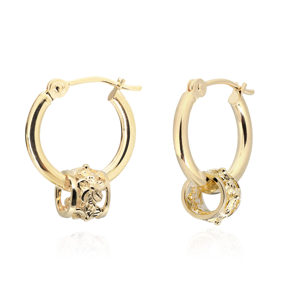 ハワイアンジュエリー 透かしハイビスカスバレル フープピアス 外径15mm 