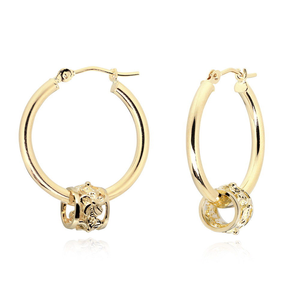 ハワイアンジュエリー 透かしハイビスカスバレル フープピアス 外径20mm 