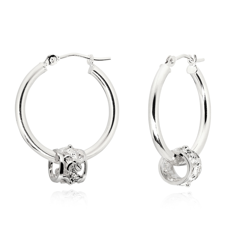 ハワイアンジュエリー 透かしハイビスカスバレル フープピアス 外径20mm 