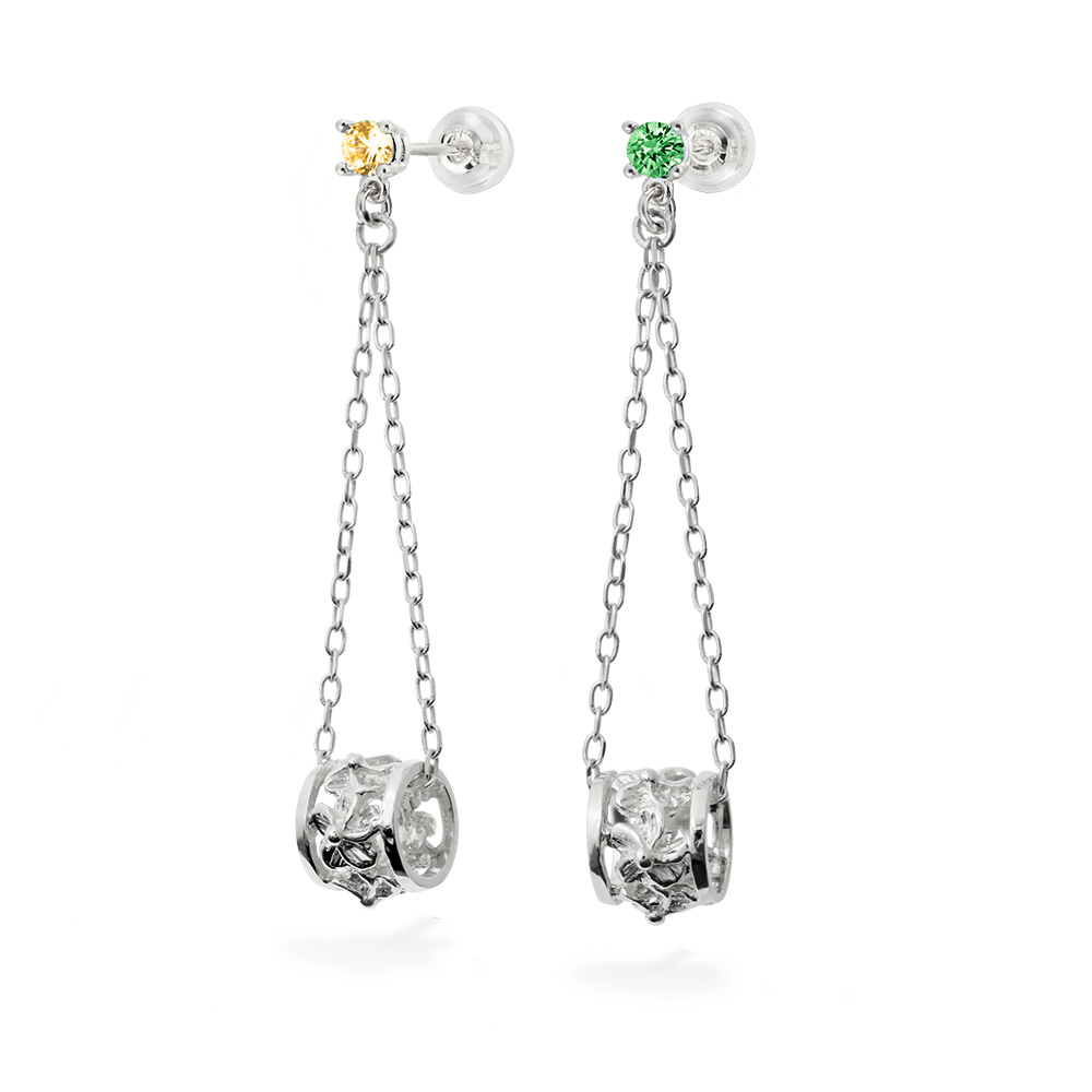 ハワイアンジュエリー カラーストーン 透かしバレル ロングピアス