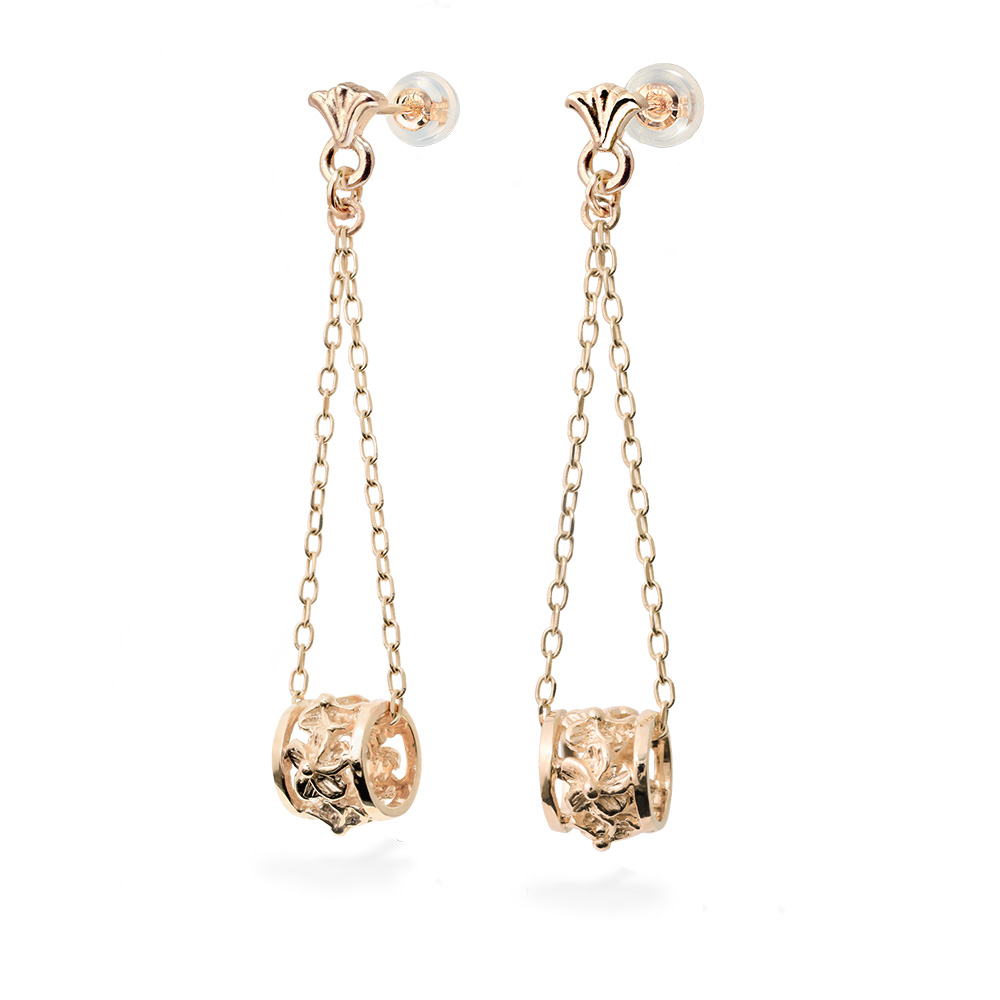 ハワイアンジュエリー フレア 透かしバレル ロングピアス