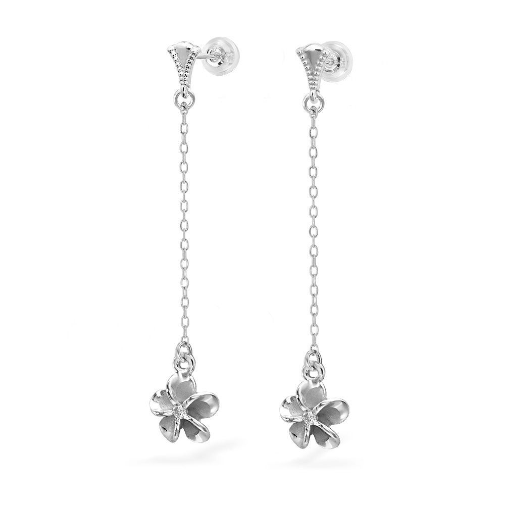 ハワイアンジュエリー ミル打ち ミルグレイン プルメリア ロングピアス