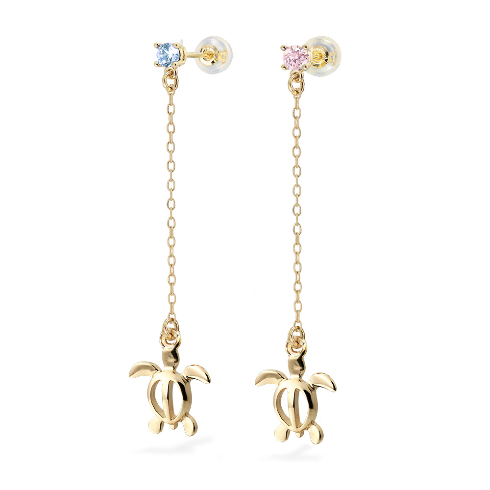 ハワイアンジュエリー カラーストーン ホヌ ロングピアス