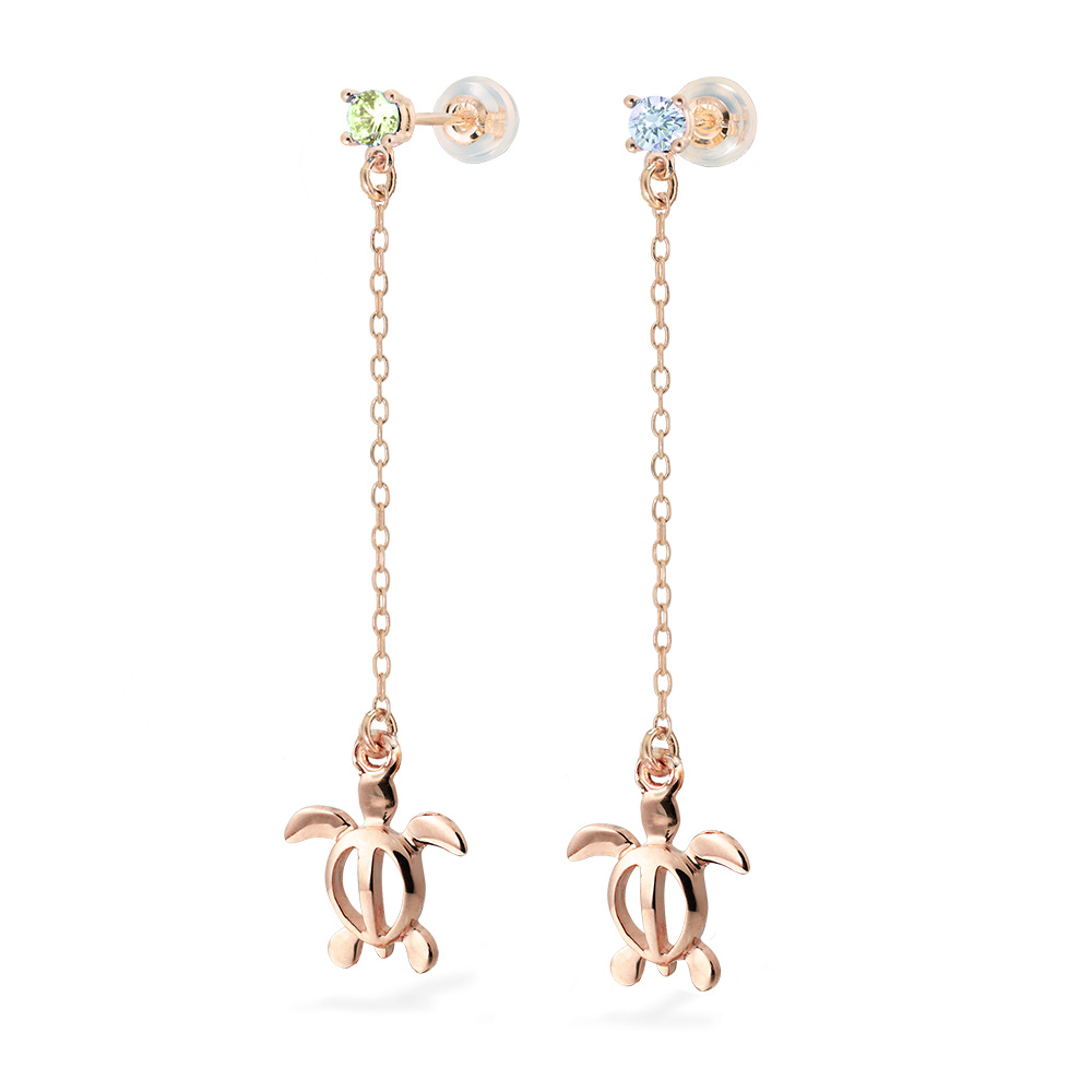 ハワイアンジュエリー カラーストーン ホヌ ロングピアス