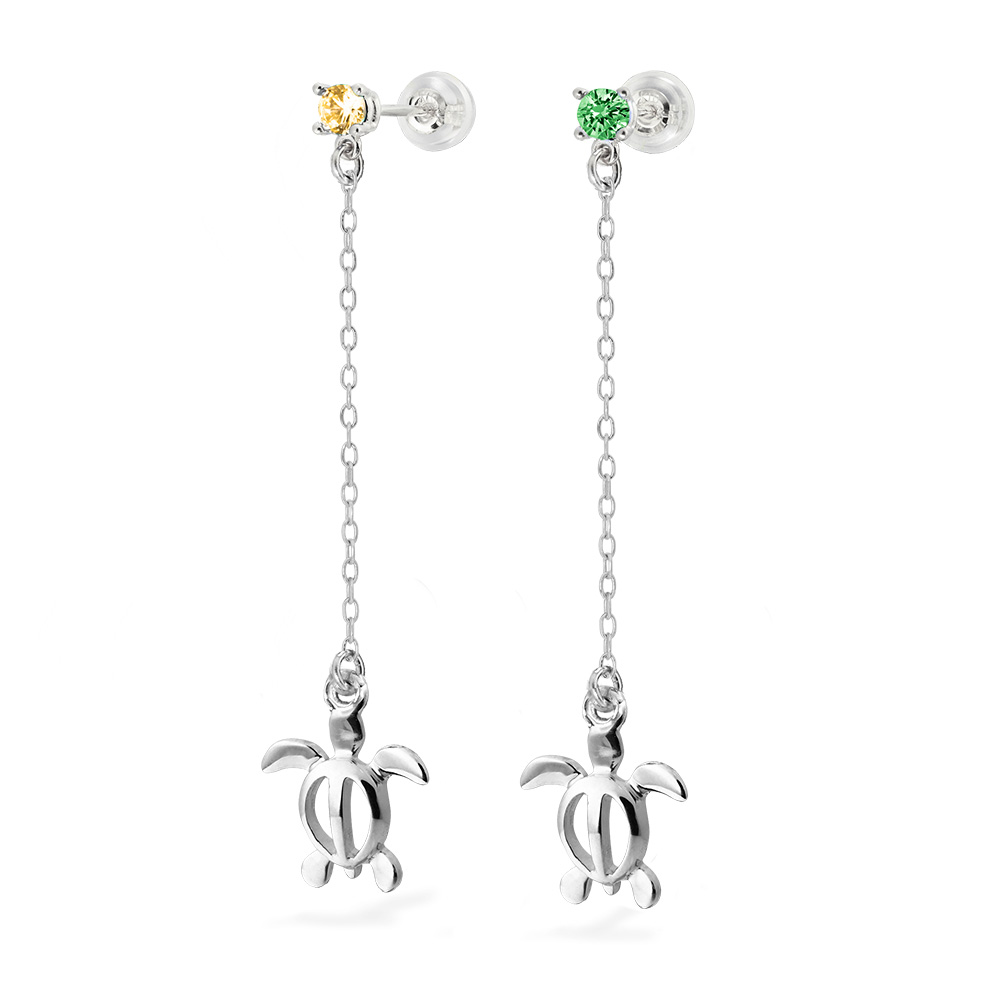 ハワイアンジュエリー カラーストーン ホヌ ロングピアス