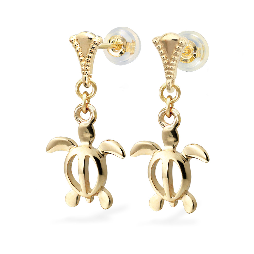 ハワイアンジュエリー ミル打ち ミルグレイン ホヌ ピアス