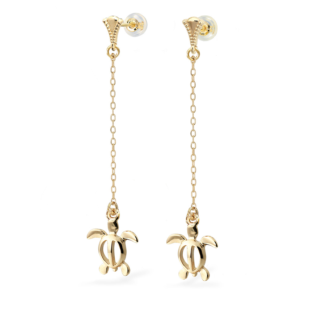 ハワイアンジュエリー ミル打ち ミルグレイン ホヌ ロングピアス