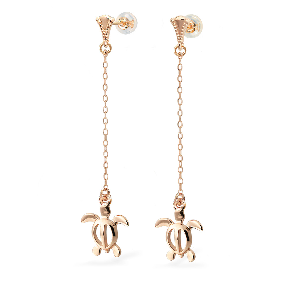 ハワイアンジュエリー ミル打ち ミルグレイン ホヌ ロングピアス