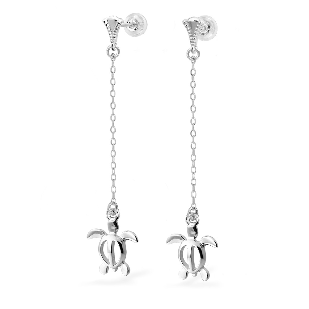 ハワイアンジュエリー ミル打ち ミルグレイン ホヌ ロングピアス