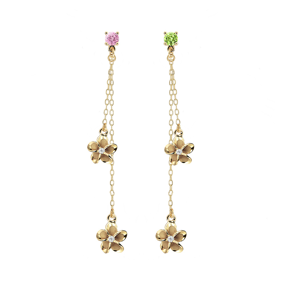 ハワイアンジュエリー カラーストーン 2チャーム ロングピアス