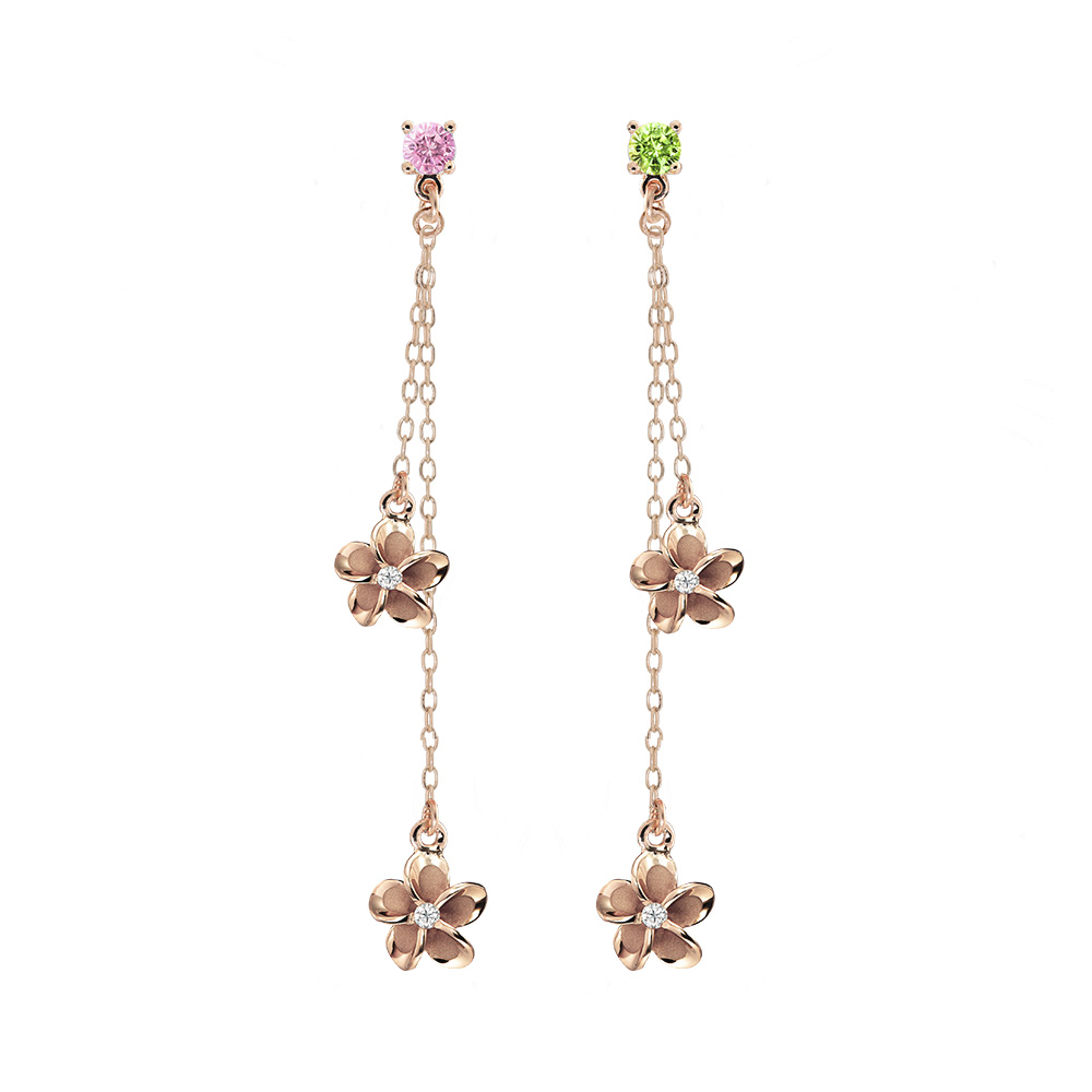 ハワイアンジュエリー カラーストーン 2チャーム ロングピアス