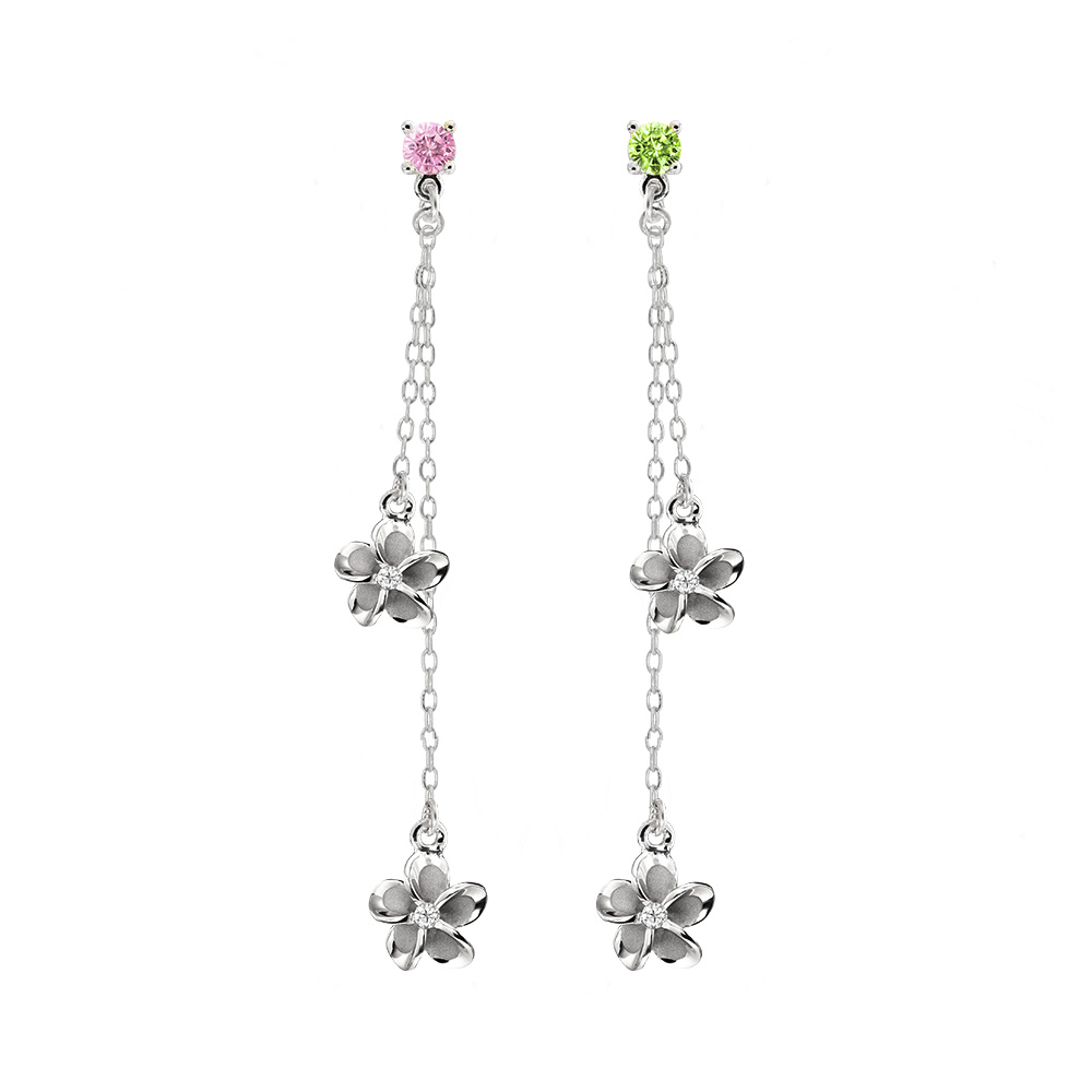 ハワイアンジュエリー カラーストーン 2チャーム ロングピアス