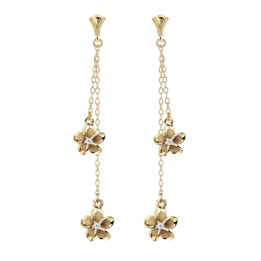 ハワイアンジュエリー ミル打ち ミルグレイン 2チャーム ロングピアス