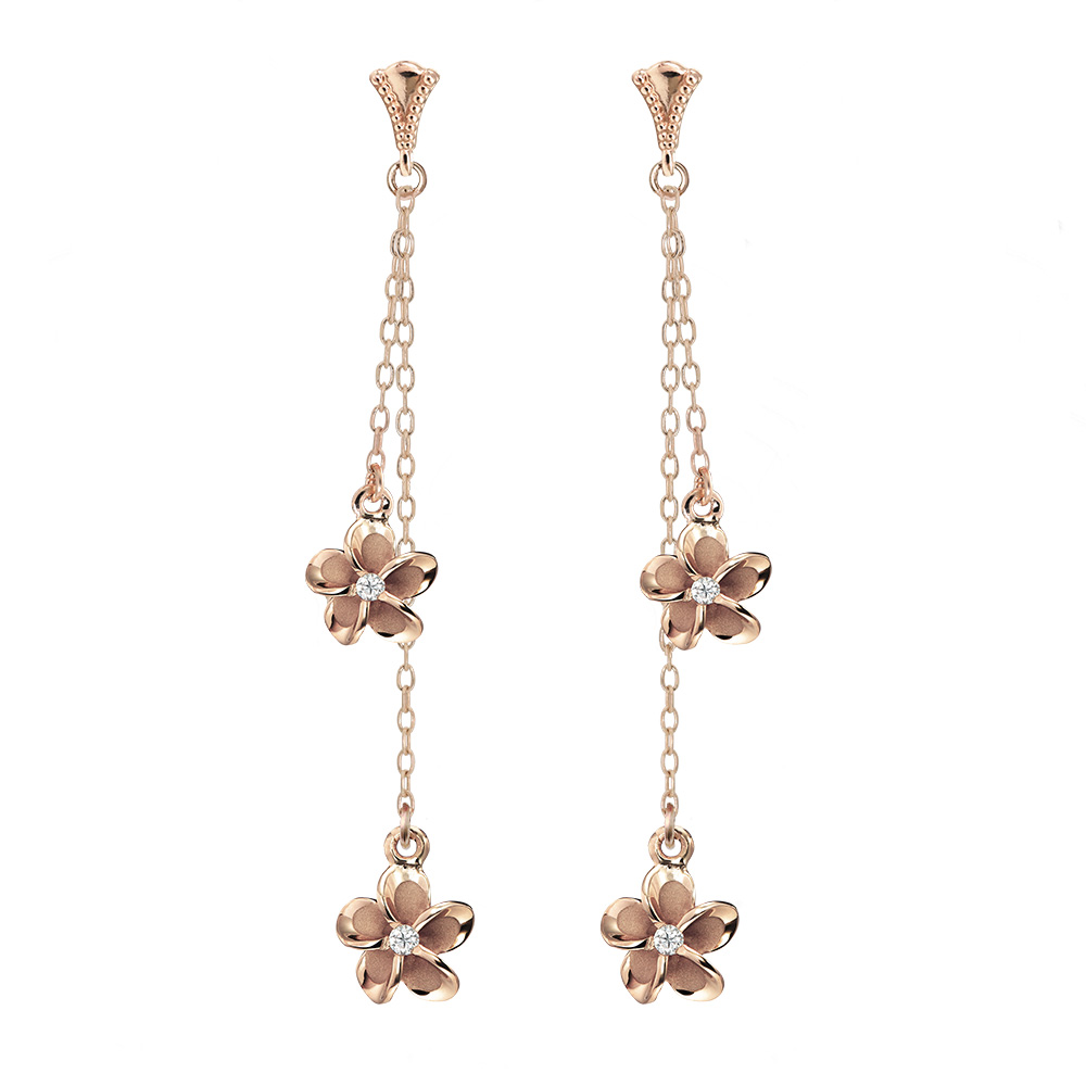 ハワイアンジュエリー ミル打ち ミルグレイン 2チャーム ロングピアス