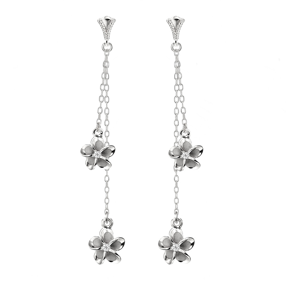 ハワイアンジュエリー ミル打ち ミルグレイン 2チャーム ロングピアス