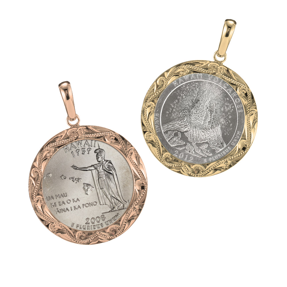 ハワイアンジュエリー 50州25セント硬貨ハワイ州 記念コイン K14 ヴァージンネックレス (チェーン別売)