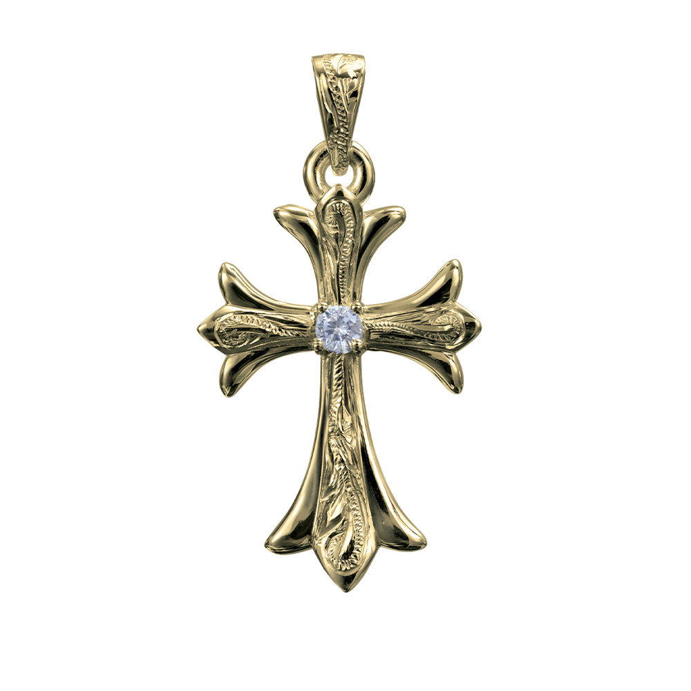 ハワイアンジュエリー フレア百合クロス K14 ヴァージンネックレス (チェーン別売)