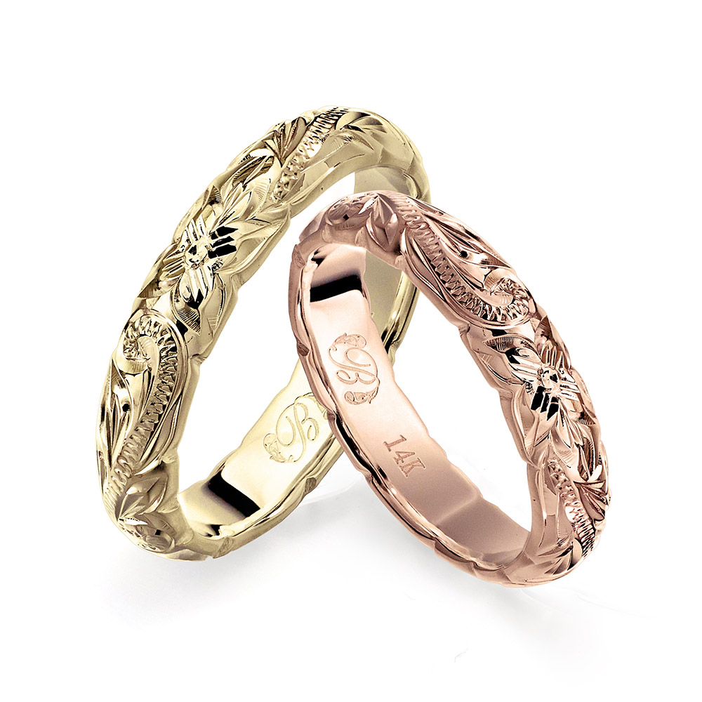 ハワイアンジュエリー K14 ヴァージンペアリング カットアウト 幅4mm 結婚指輪
