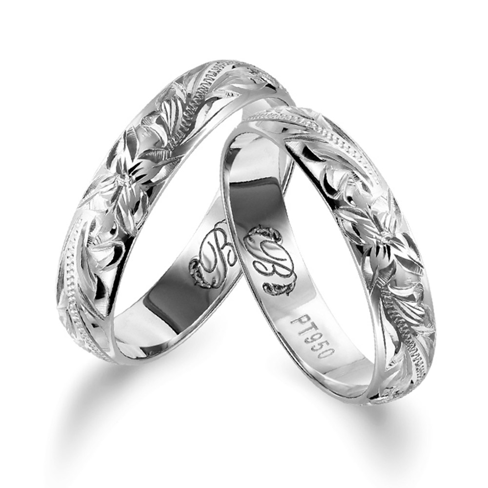 プラチナ950 バレル ペアリング ハワイアンジュエリー 幅約4mm