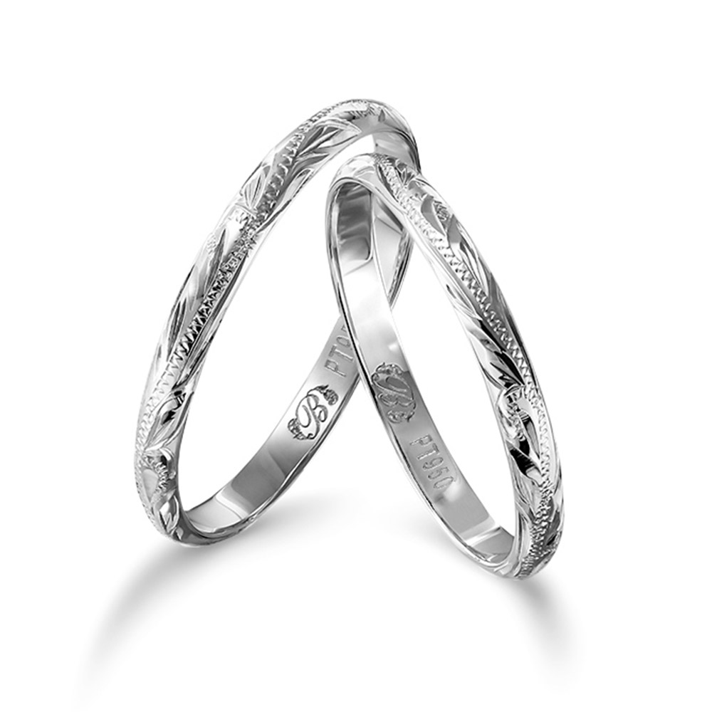 プラチナ950 バレル ペアリング ハワイアンジュエリー 幅約2mm