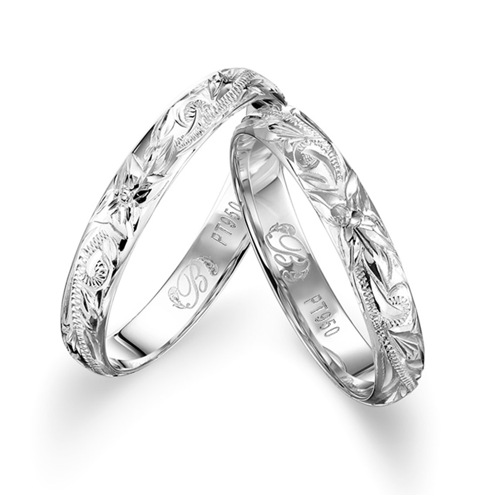 プラチナ950 バレル ペアリング ハワイアンジュエリー 幅約3mm