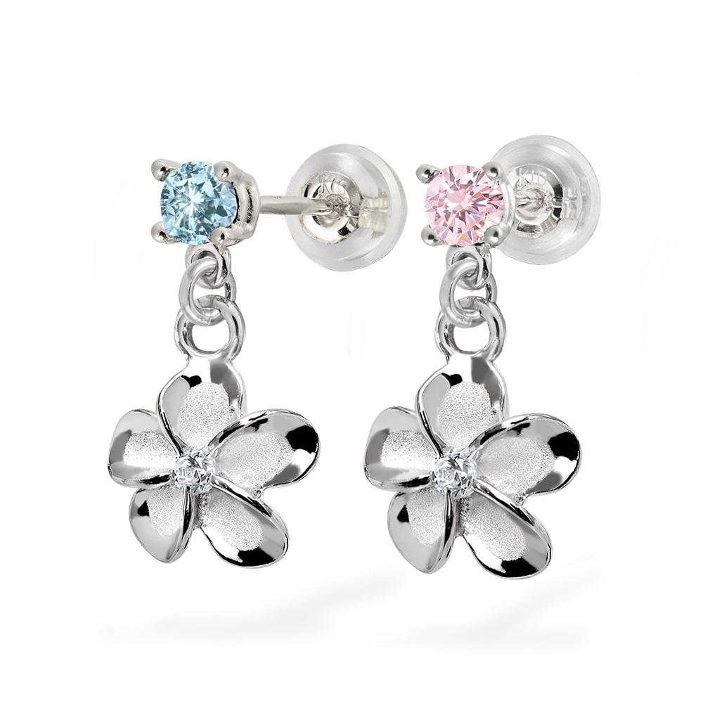 ハワイアンジュエリー カラーストーン プルメリア ピアス Sサイズ