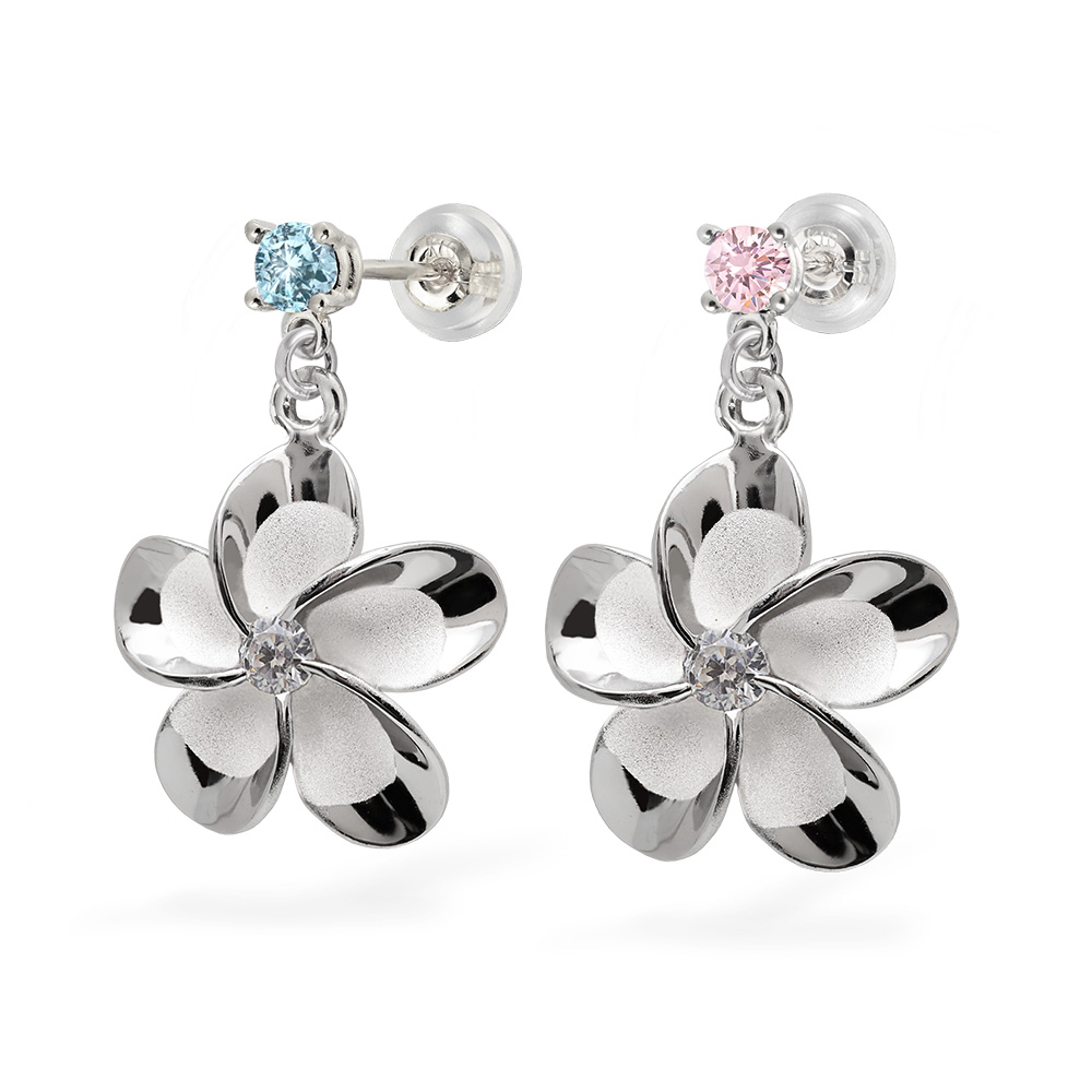 ハワイアンジュエリー カラーストーン プルメリア ピアス Lサイズ