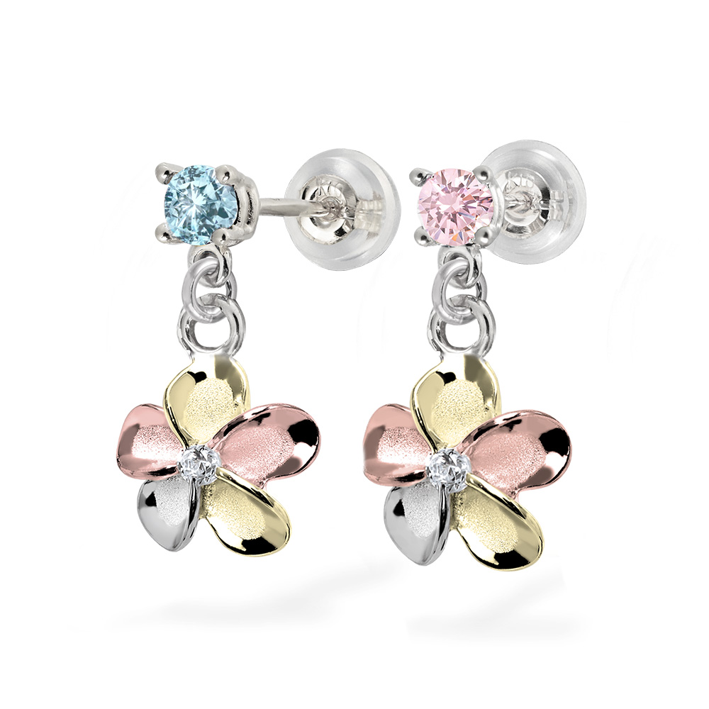 ハワイアンジュエリー カラーストーン 3カラープルメリア ピアス