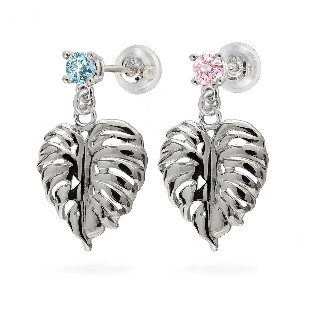 カラーストーン モンステラ ピアス