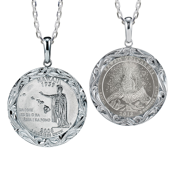 ハワイアンジュエリー 50州25セント硬貨ハワイ州 記念コイン ペンダントトップ(チェーン別売) SP306N