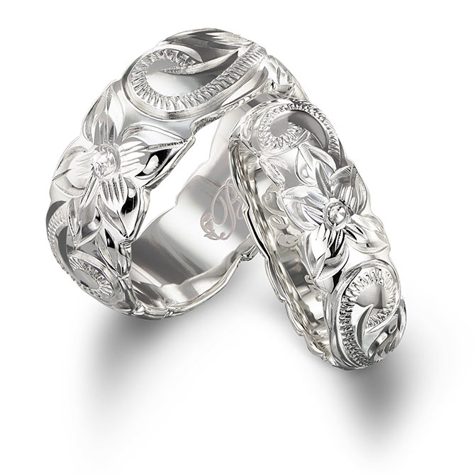 ハワイアンジュエリー シルバー925 ペアリング カットアウト 幅約5.5mm＆幅約7.5mm 指輪