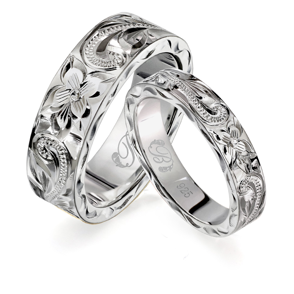 ハワイアンジュエリー シルバー925 ペアリング ヘビーウェイト 幅約4mm＆幅約6mm 指輪