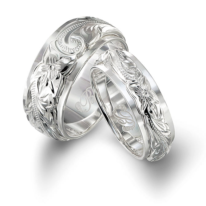 ハワイアンジュエリー シルバー925 ペアリング ダブルプレート 幅約6mm＆幅約8mm 指輪