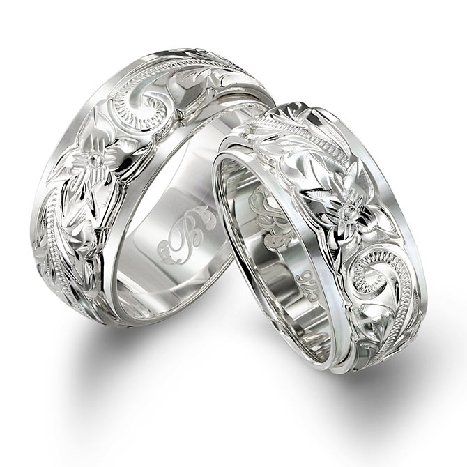 ハワイアンジュエリー シルバー925 ペアリング ダブルプレート 幅約8mm 指輪