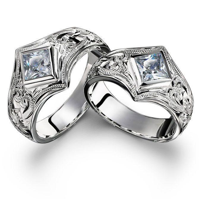 ハワイアンジュエリー シルバー925 ペアリング スクエアジルコニア 指輪