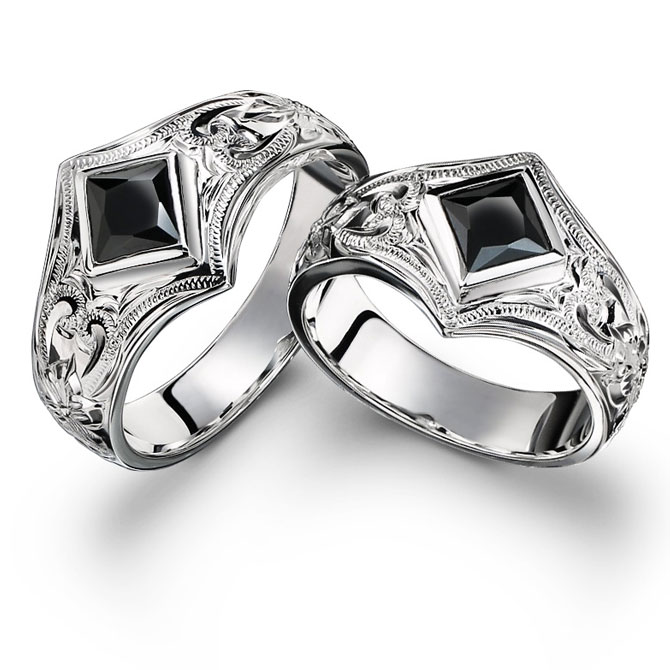 ハワイアンジュエリー シルバー925 ペアリング ブラックジルコニア 指輪